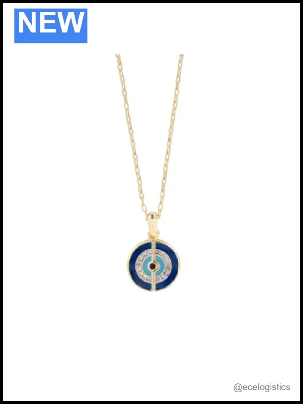 Evil Eye Pendant Necklace Lobster Clasp 17 in Polished Brass